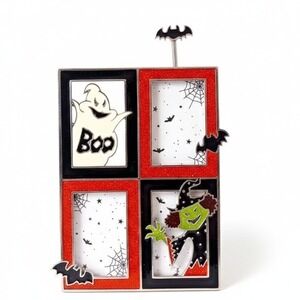 Halloween Photo Picture Frame Shimmer Ghost Witch Bats Orange Black Holds 2 Pics